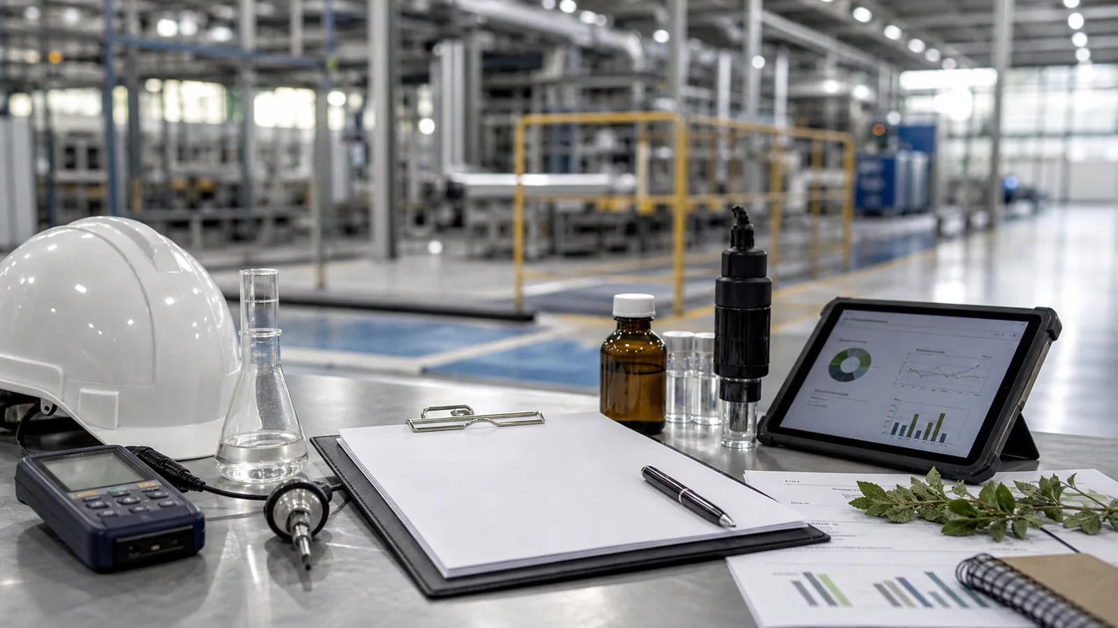 Checklist e equipamentos de monitoramento em auditoria ambiental industrial