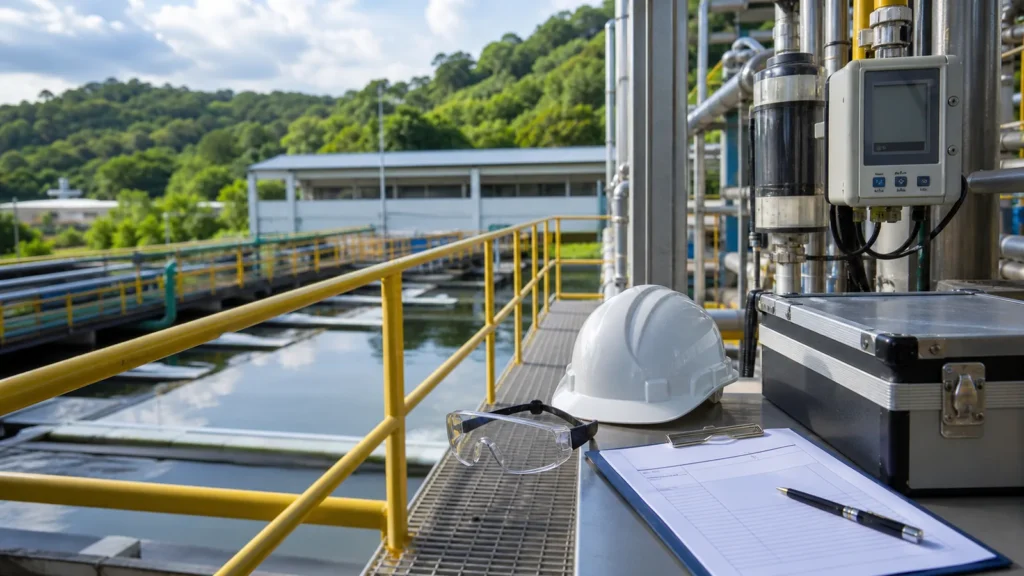 Equipamentos de segurança e monitoramento ambiental em área industrial para HSE