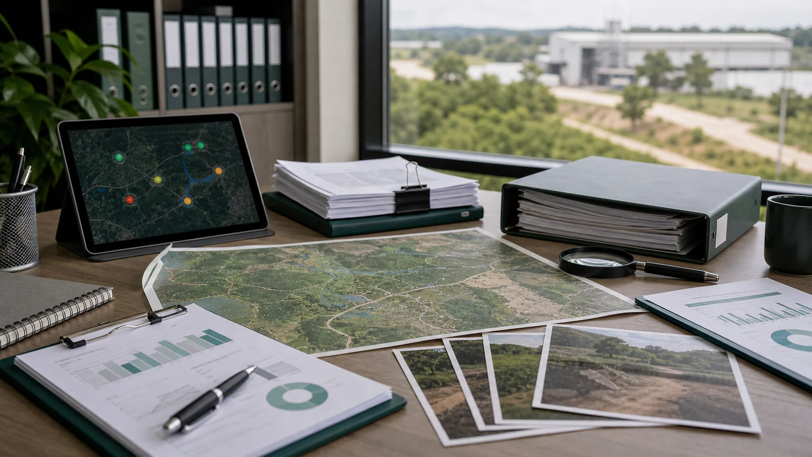 Documentos técnicos e mapa usados em due diligence ambiental