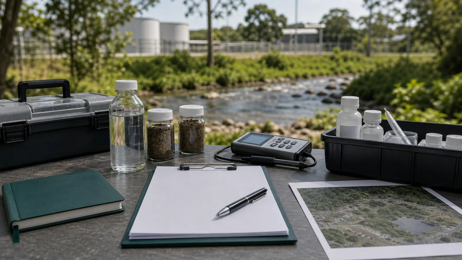 Materiais de campo e documentos usados para elaboração de laudo ambiental