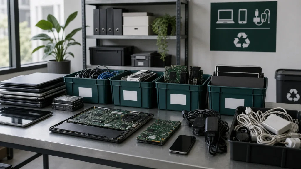 Equipamentos eletrônicos separados para descarte corporativo responsável