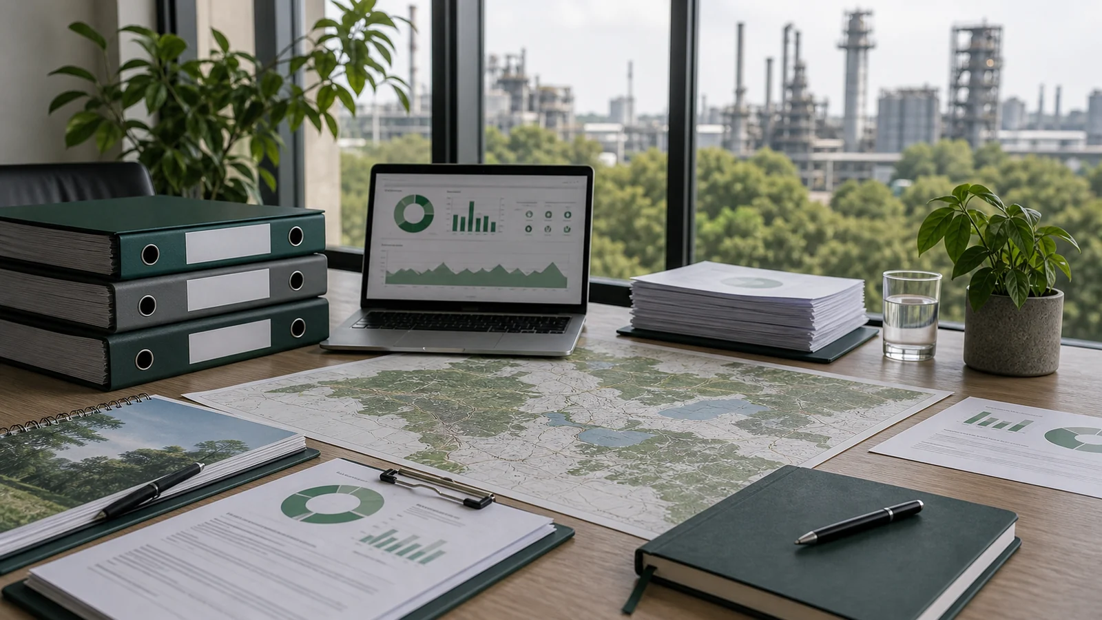 Mapa e indicadores ambientais usados para interpretar política ambiental na empresa