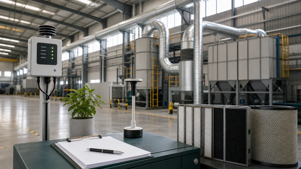 Sistema de ventilação e monitoramento para controle de poluição do ar industrial