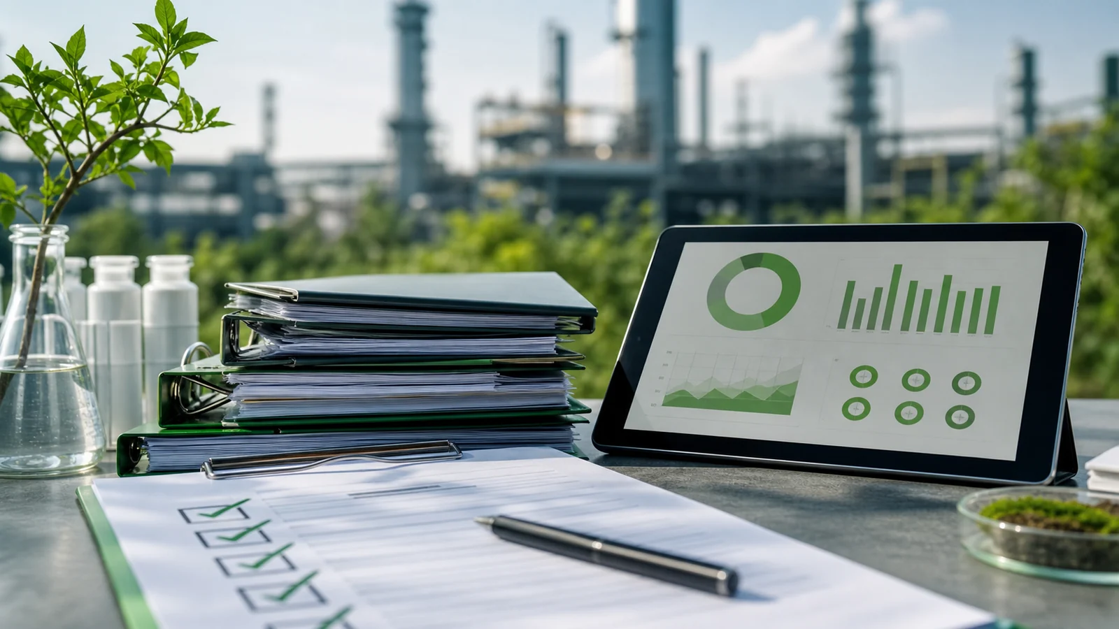 Checklist de regularização ambiental com licenças, documentos e indicadores de conformidade