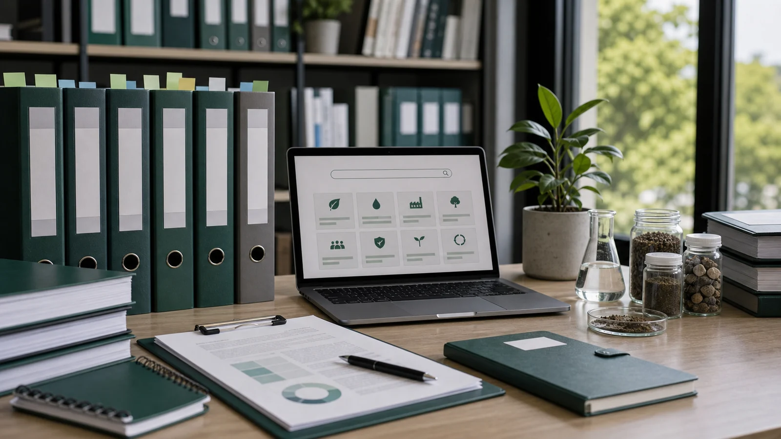 Documentos normativos ambientais organizados para consulta empresarial